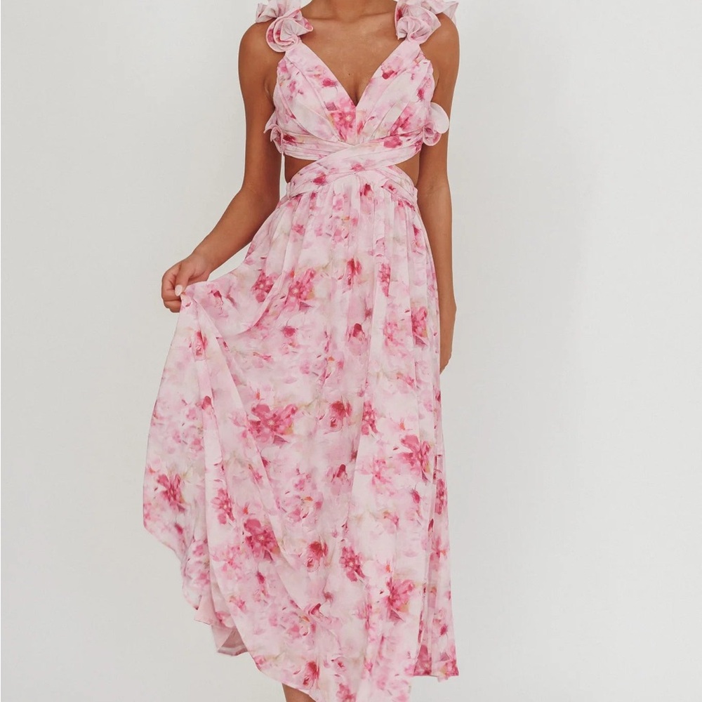 FLORAL FANTASYLAND MAXI DRESS PURPLE PINK SMALL